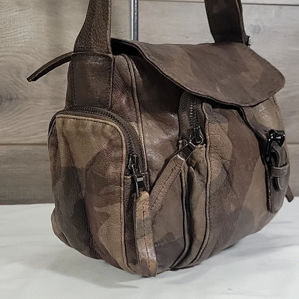 Free People Christiansen Camo Brown Leather Bag EUC